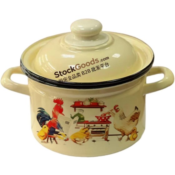 Russian‑Style Rolled‑Rim Enamel Pot with Two Handles, Multiple Sizes Available